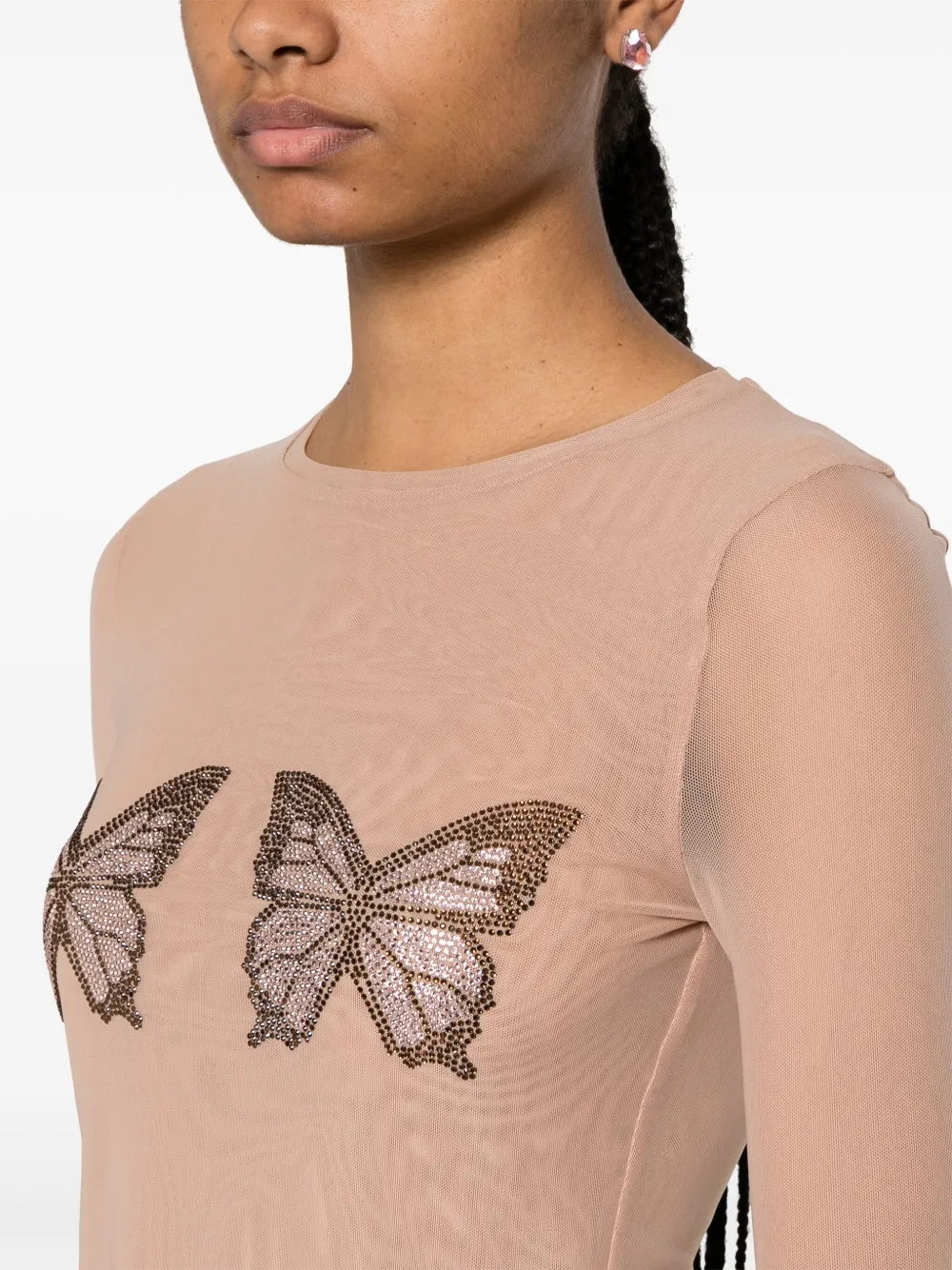 Blumarine Tulen T-shirt met kristallen vlinder Beige