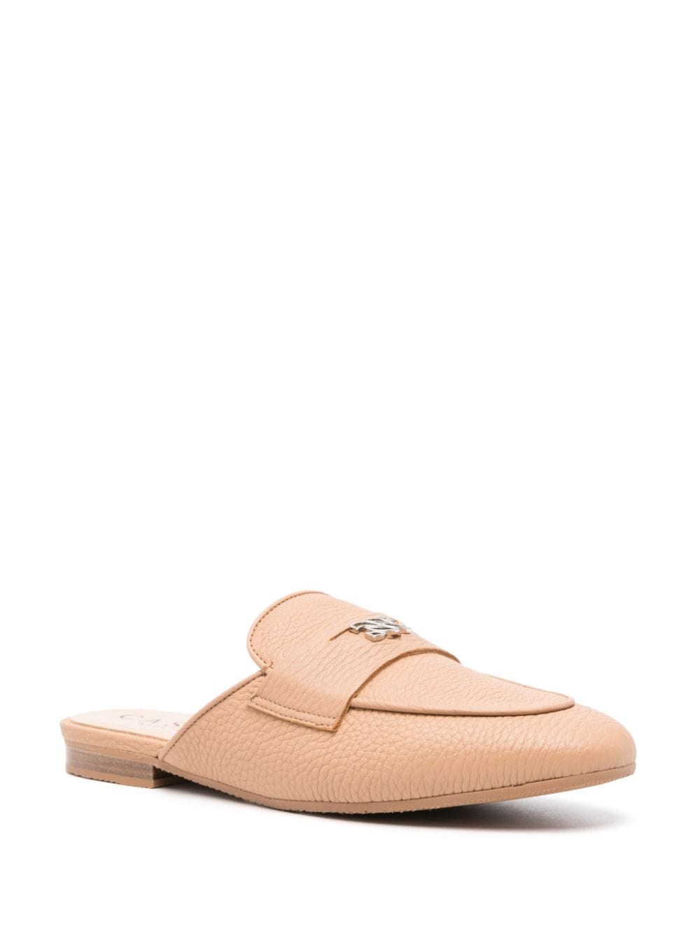 Shop Casadei Logo-plaque Leather Slippers In Neutrals
