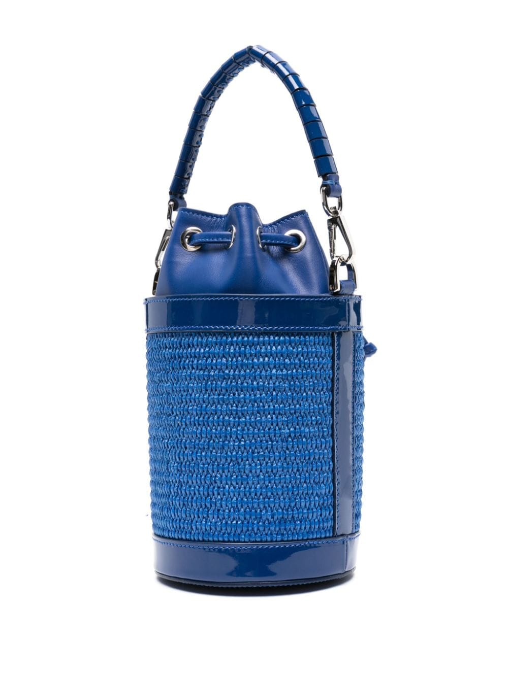 Shop Casadei Giulia Raffia Bucket Bag In Blue