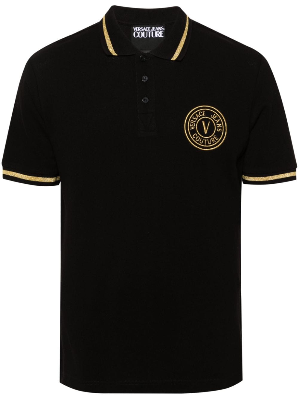 Versace Jeans Couture Logo-embroidered Cotton Polo Shirt In Black