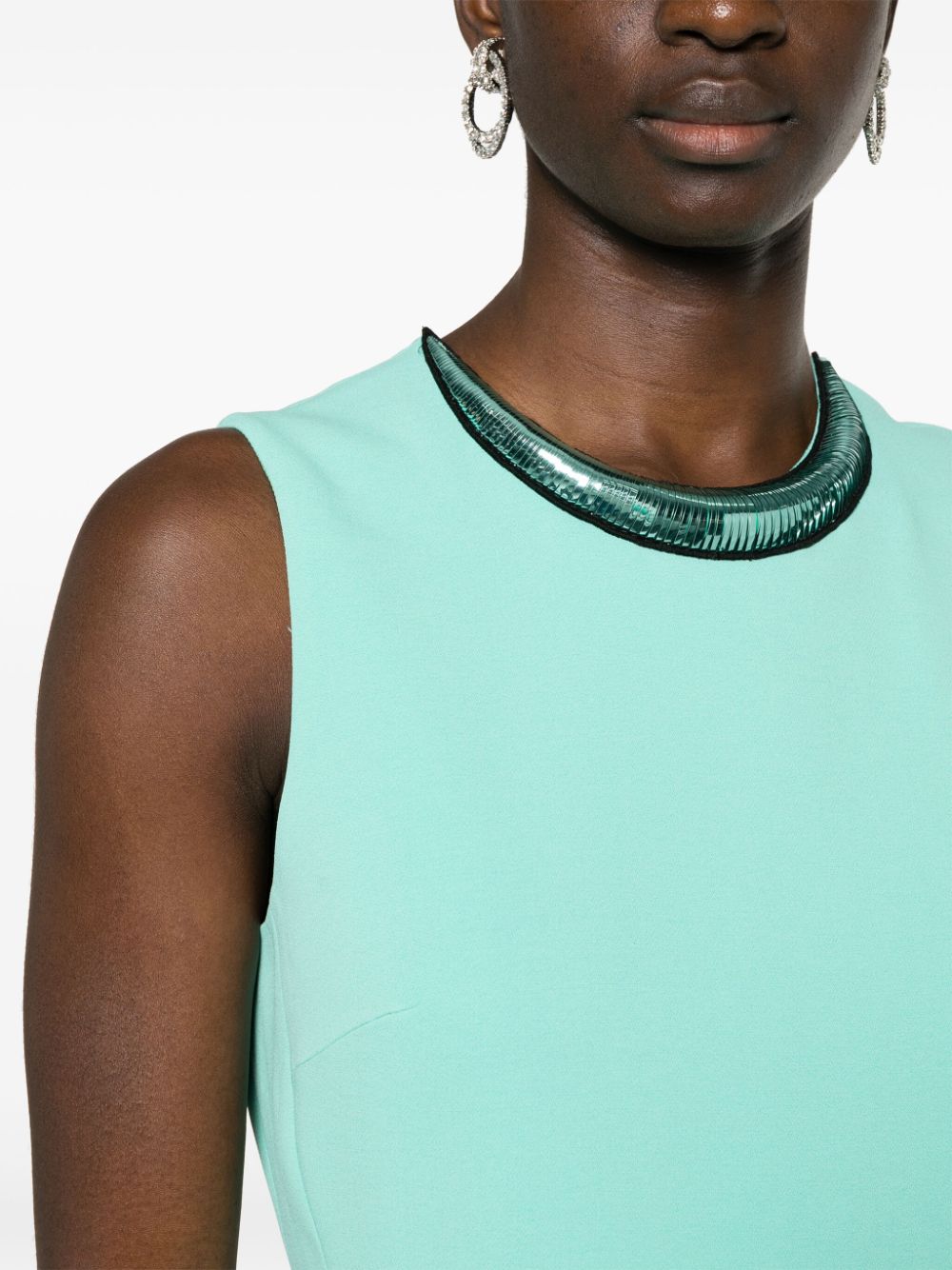 Shop David Koma Contrast-collar Sleeveless Dress In Green