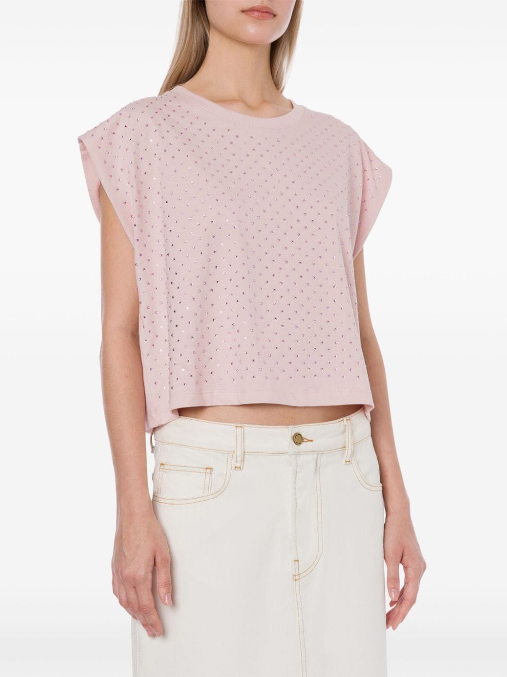 Shop Philosophy Di Lorenzo Serafini Rhinestone-embellished Cotton T-shirt In Pink
