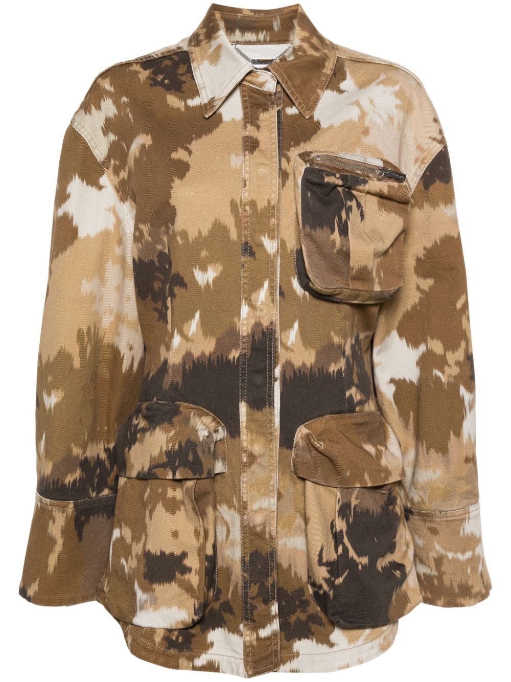 Shop Blumarine Camouflage-print Shirt Jacket In Brown