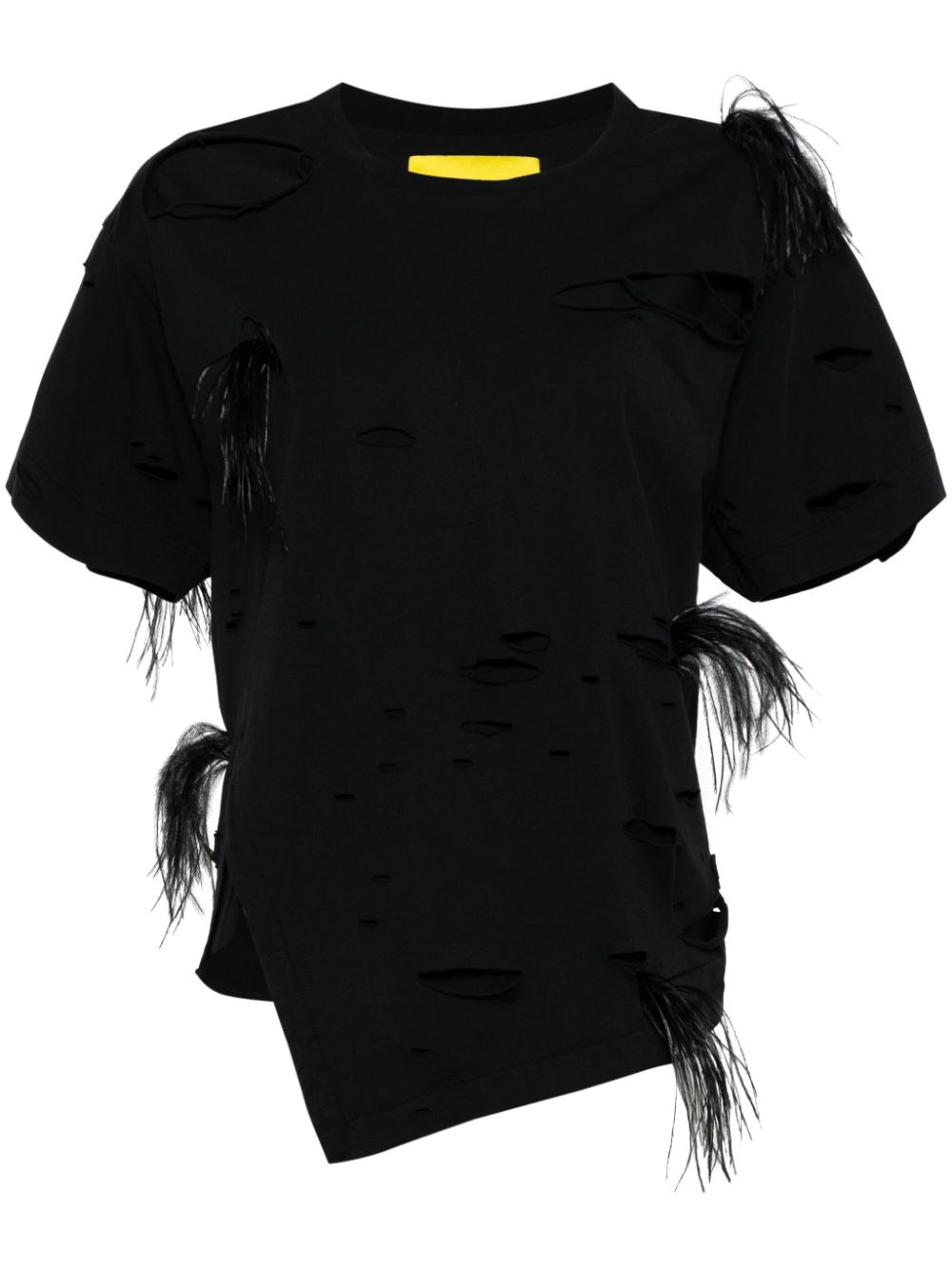 Marques' Almeida Feather-trim Distressed T-shirt In Black