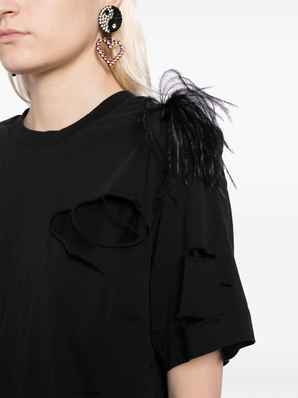 Shop Marques' Almeida Feather-trim Distressed T-shirt In Black