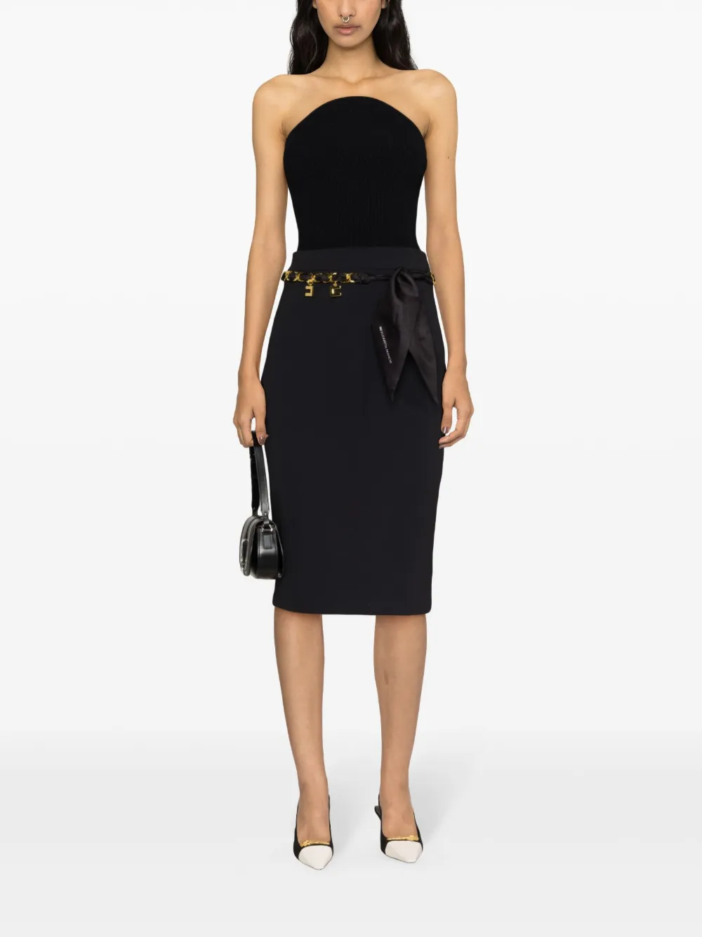 Shop Elisabetta Franchi Pencil Crepe Midi Skirt In Black