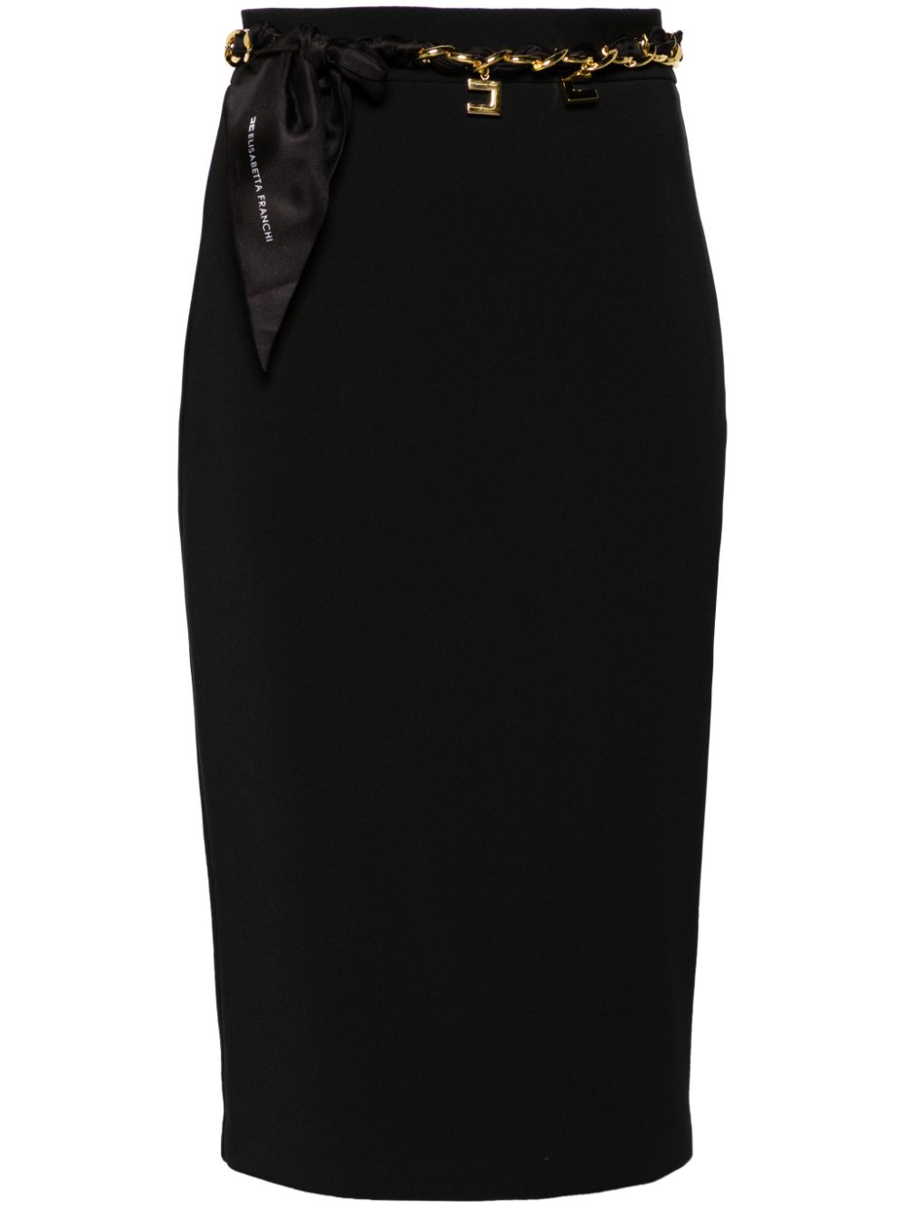 Elisabetta Franchi Pencil Crepe Midi Skirt In Black