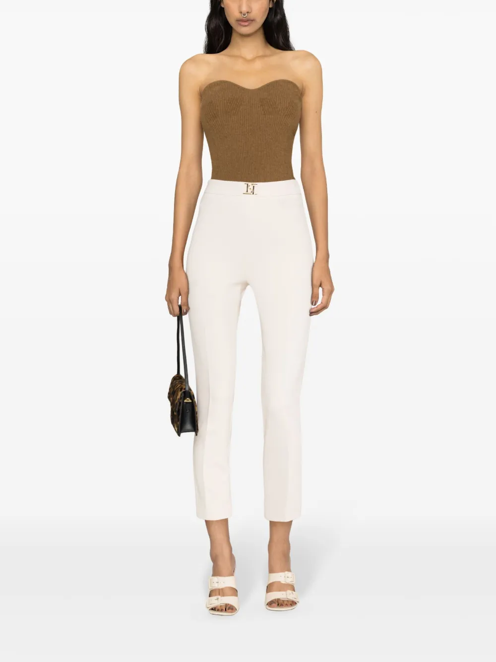 Shop Elisabetta Franchi Cropped-leg Crepe Trousers In Neutrals