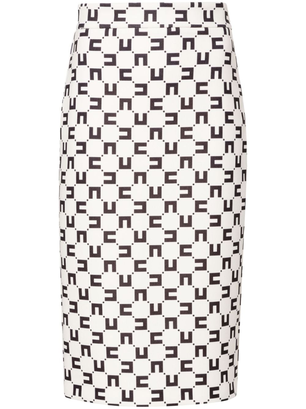 Shop Elisabetta Franchi Logo-pattern Pencil Midi Skirt In Neutrals