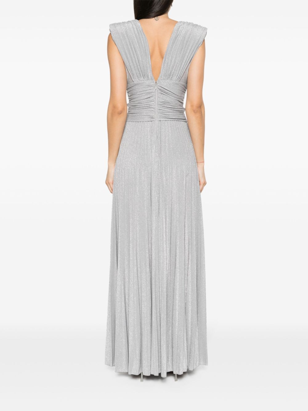 Shop Elisabetta Franchi Pleated Lurex Gown In Grey
