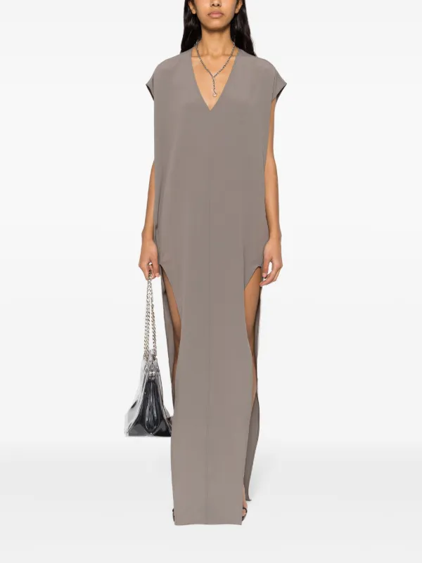 Rick Owens V-neck Crepe Maxi Dress | Grey | FARFETCH