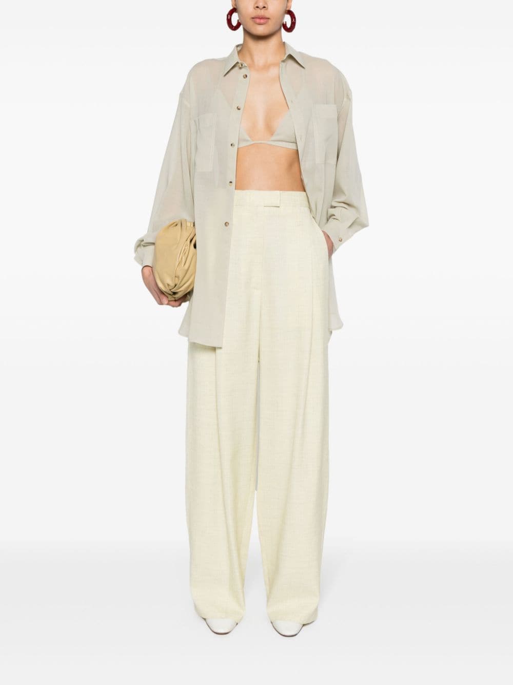 Shop Philosophy Di Lorenzo Serafini Chambray Pleated Straight Trousers In Yellow