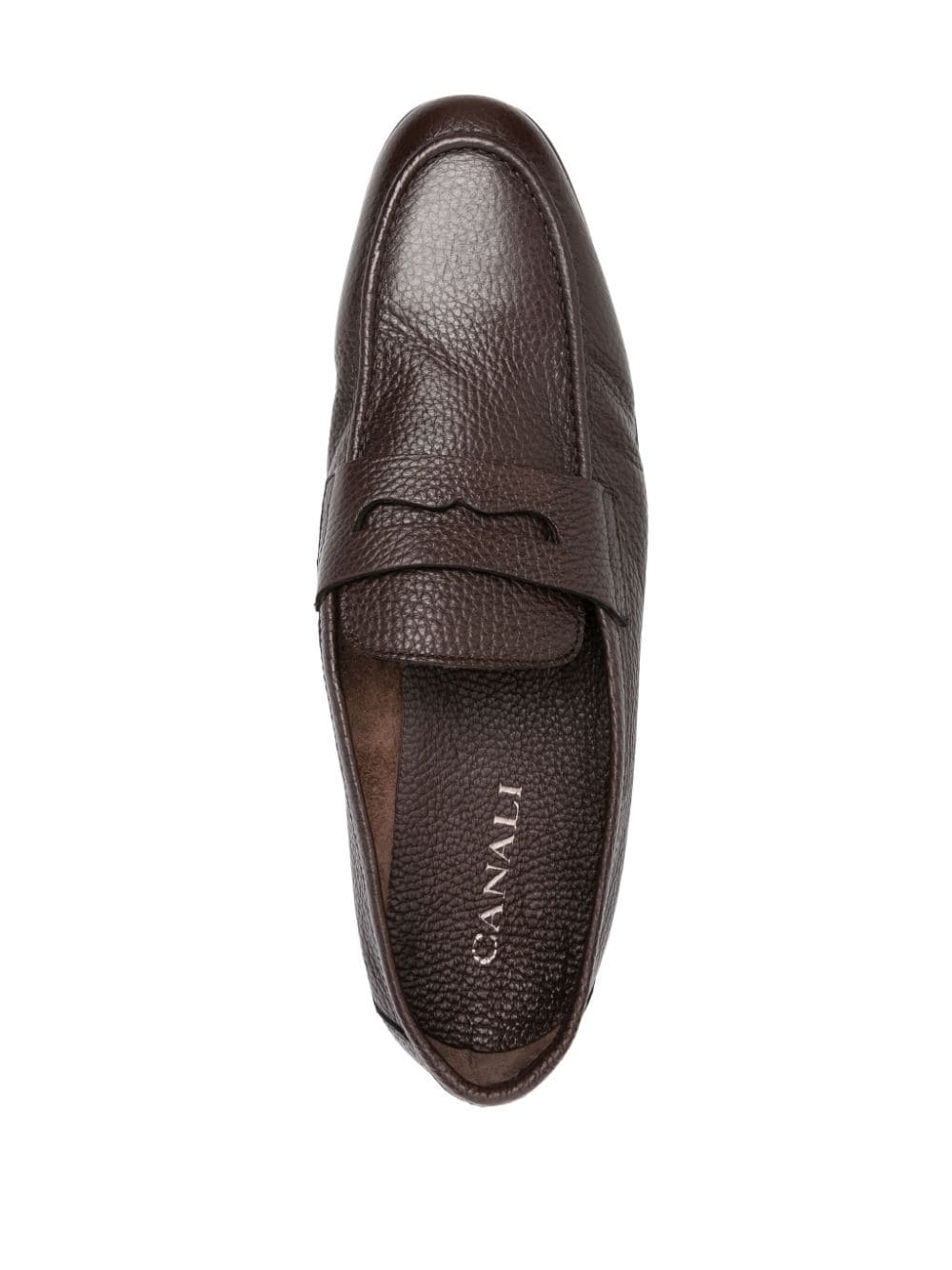 Shop Canali Grained Leather Loafers In Brown