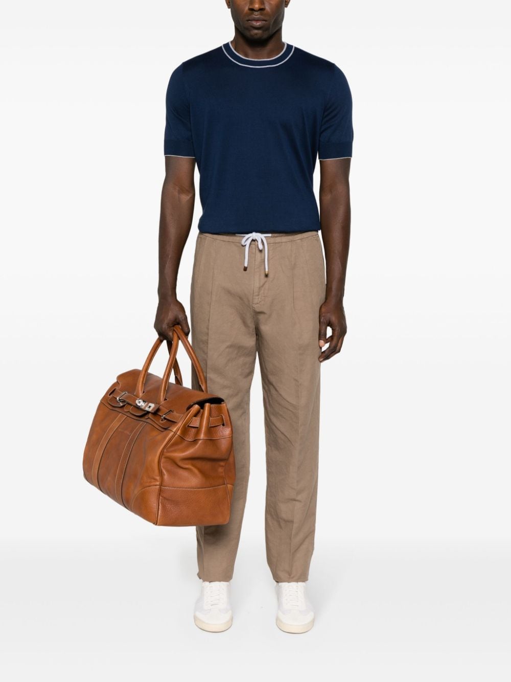 Shop Brunello Cucinelli Tapered Drawstring Trousers In Brown