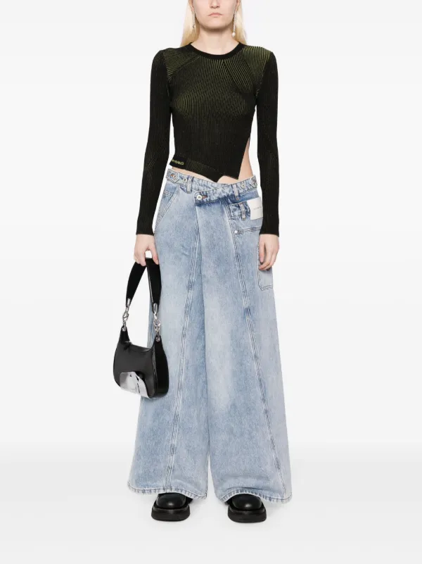 Feng Chen Wang side-slit Asymmetric Knitted Top | Black | FARFETCH