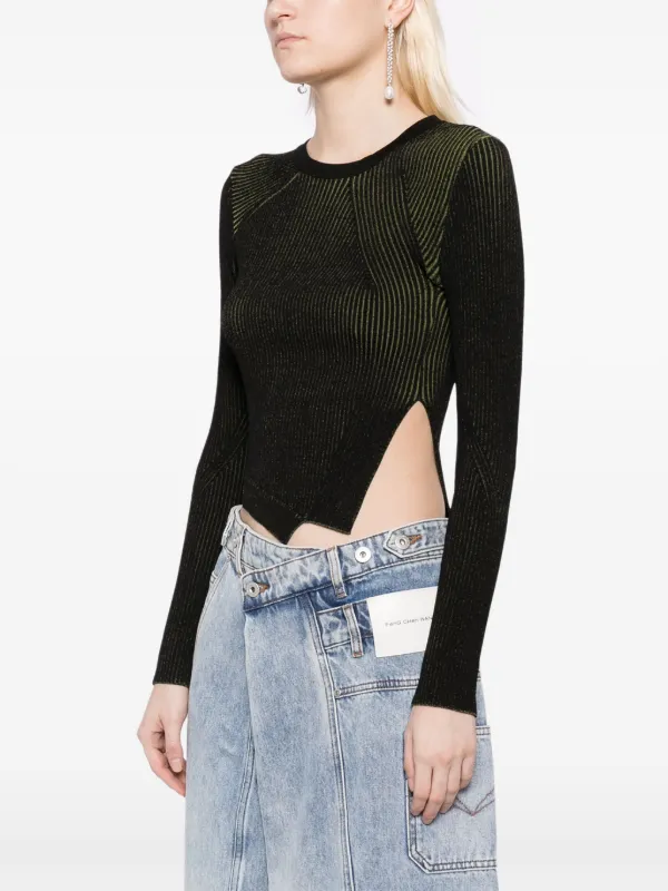 Feng Chen Wang side-slit Asymmetric Knitted Top | Black | FARFETCH