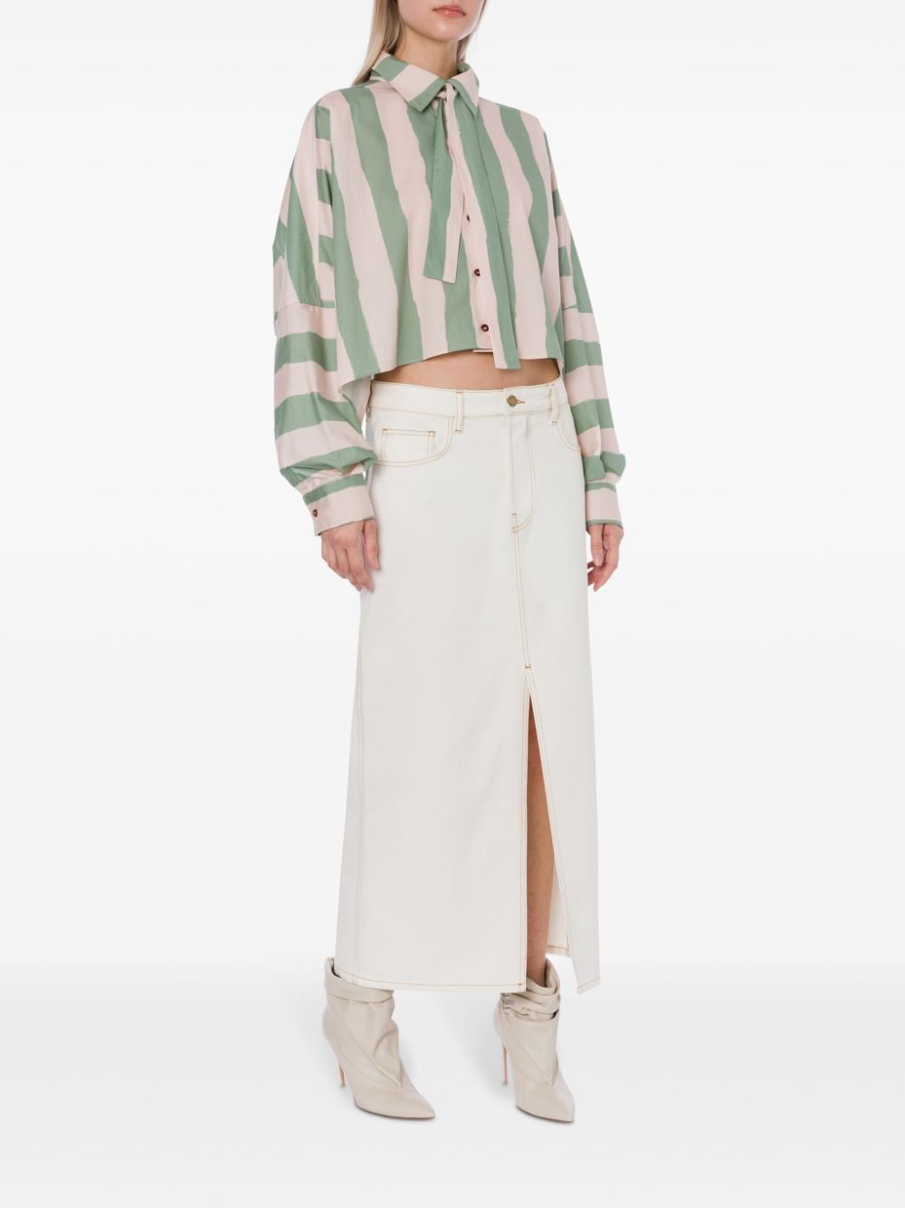 Shop Philosophy Di Lorenzo Serafini Front-slit Long Denim Skirt In Neutrals