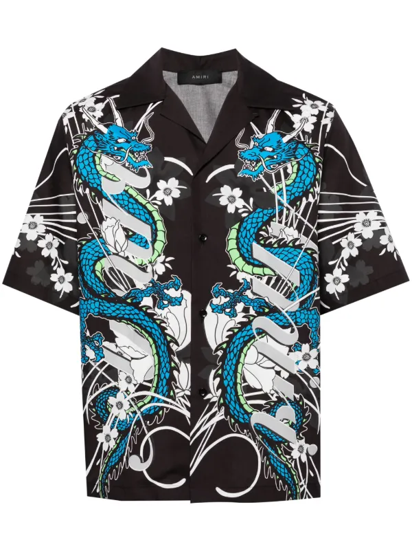 AMIRI Dragon Printed Bowling Shirt | Black | FARFETCH