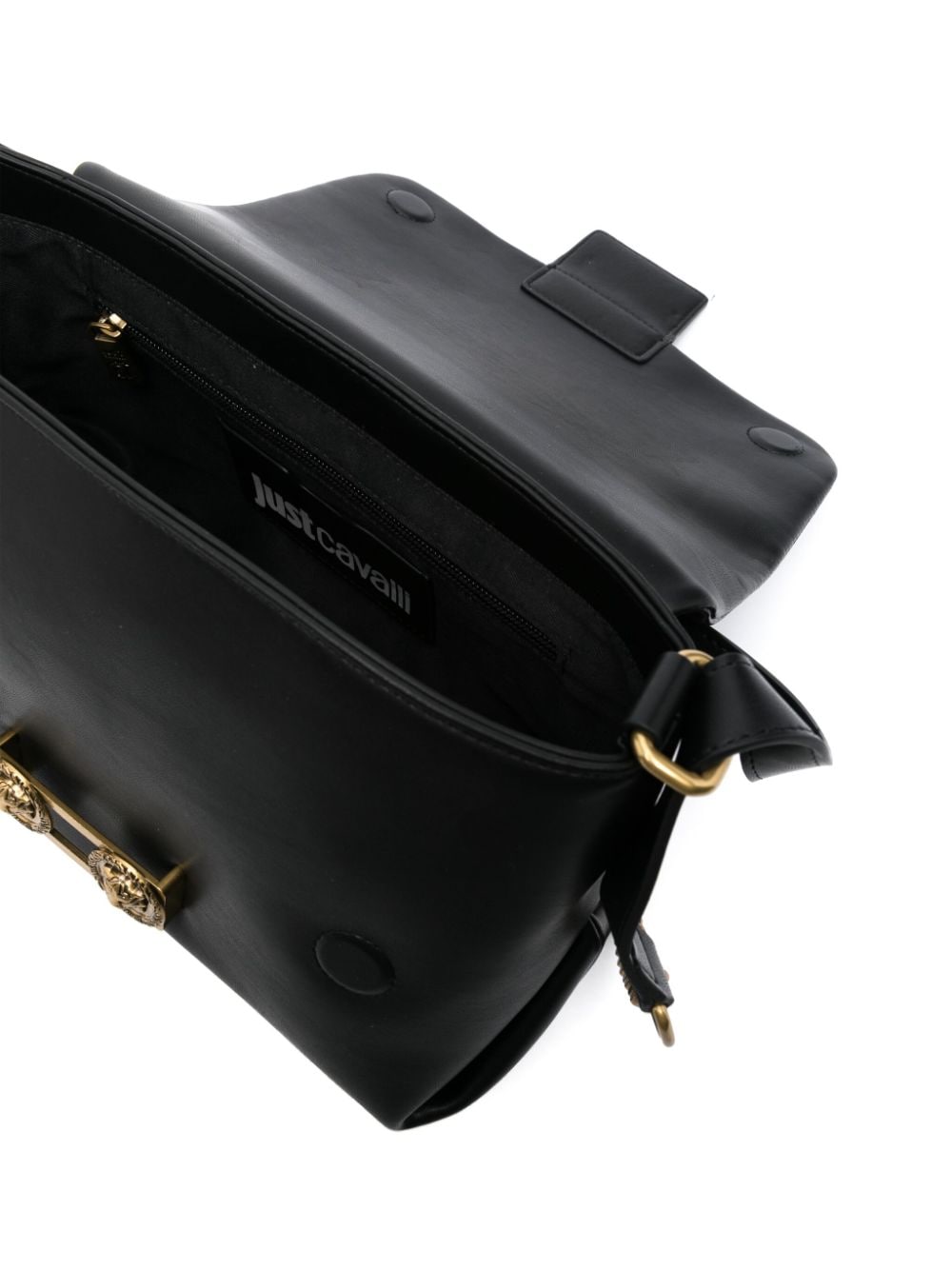 Shop Just Cavalli Tiger Head-motif Shoulder Bag In Black
