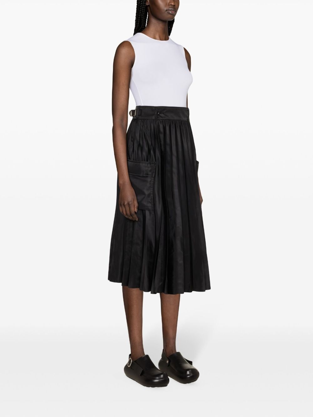 Shop Sacai Pleated Cargo Midi Skirt In Black