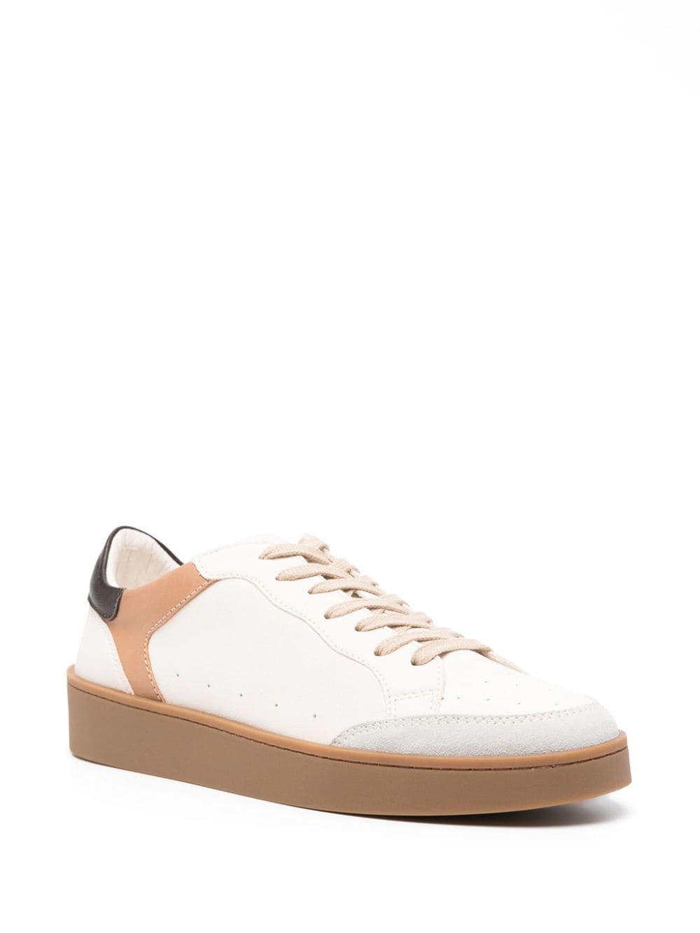 Shop Canali Perforated-detail Leather Sneakers In Nude