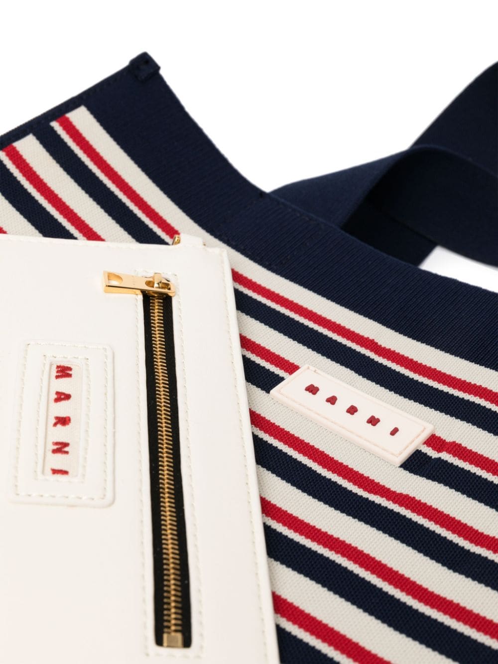 Shop Marni Logo-patch Jacquard-striped Tote Bag In Neutrals