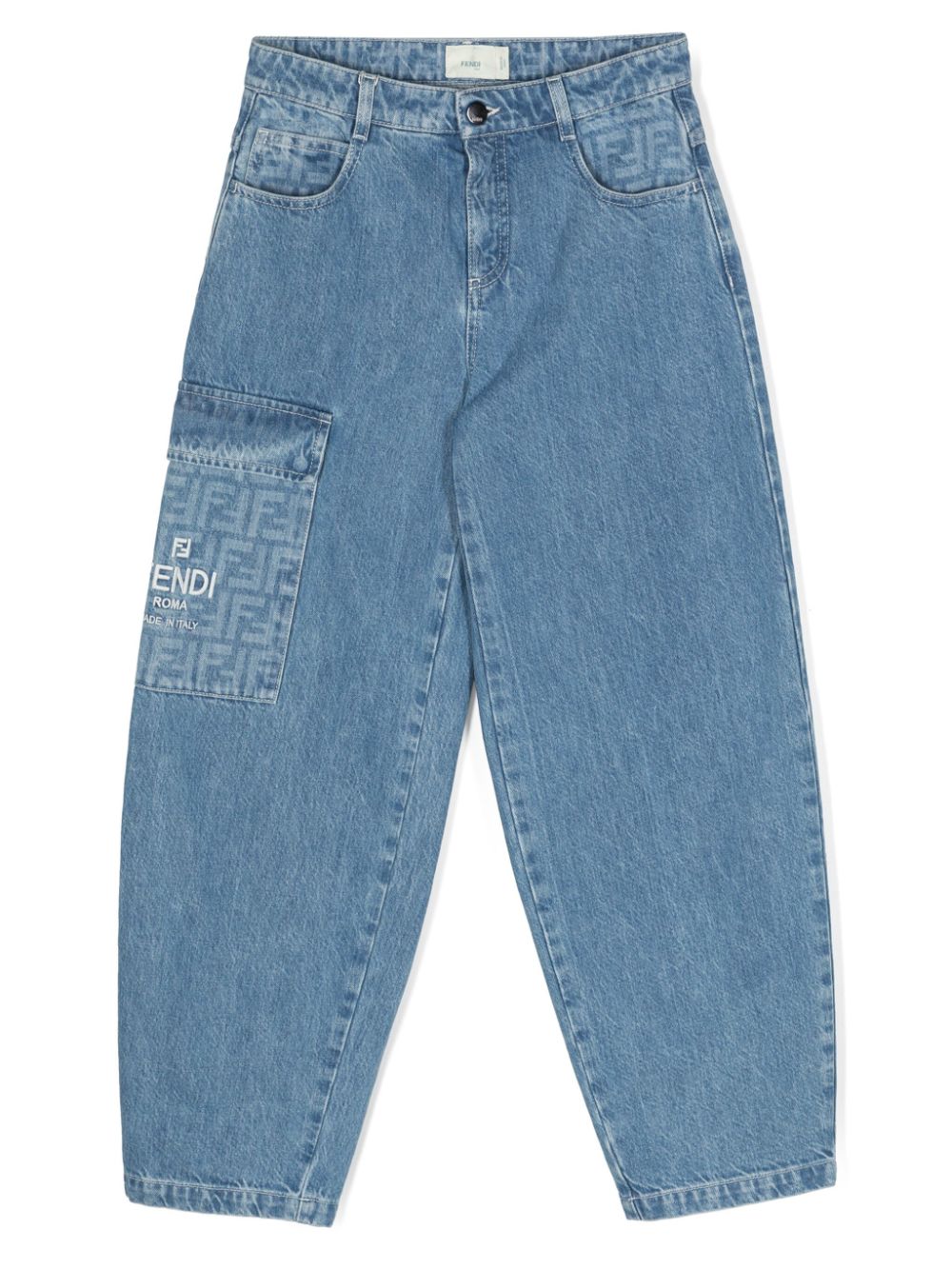 Fendi Kids' Ff-print Wide-leg Jeans In Blue
