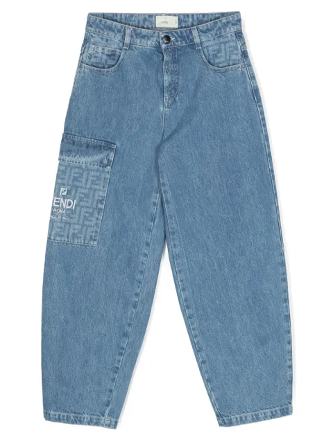 Fendi Kids Calça jeans wide leg com estampa FF