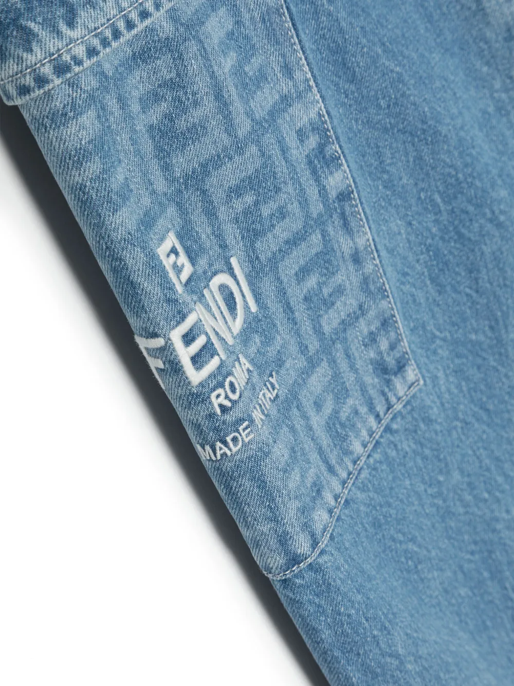 Shop Fendi Ff-print Wide-leg Jeans In Blue