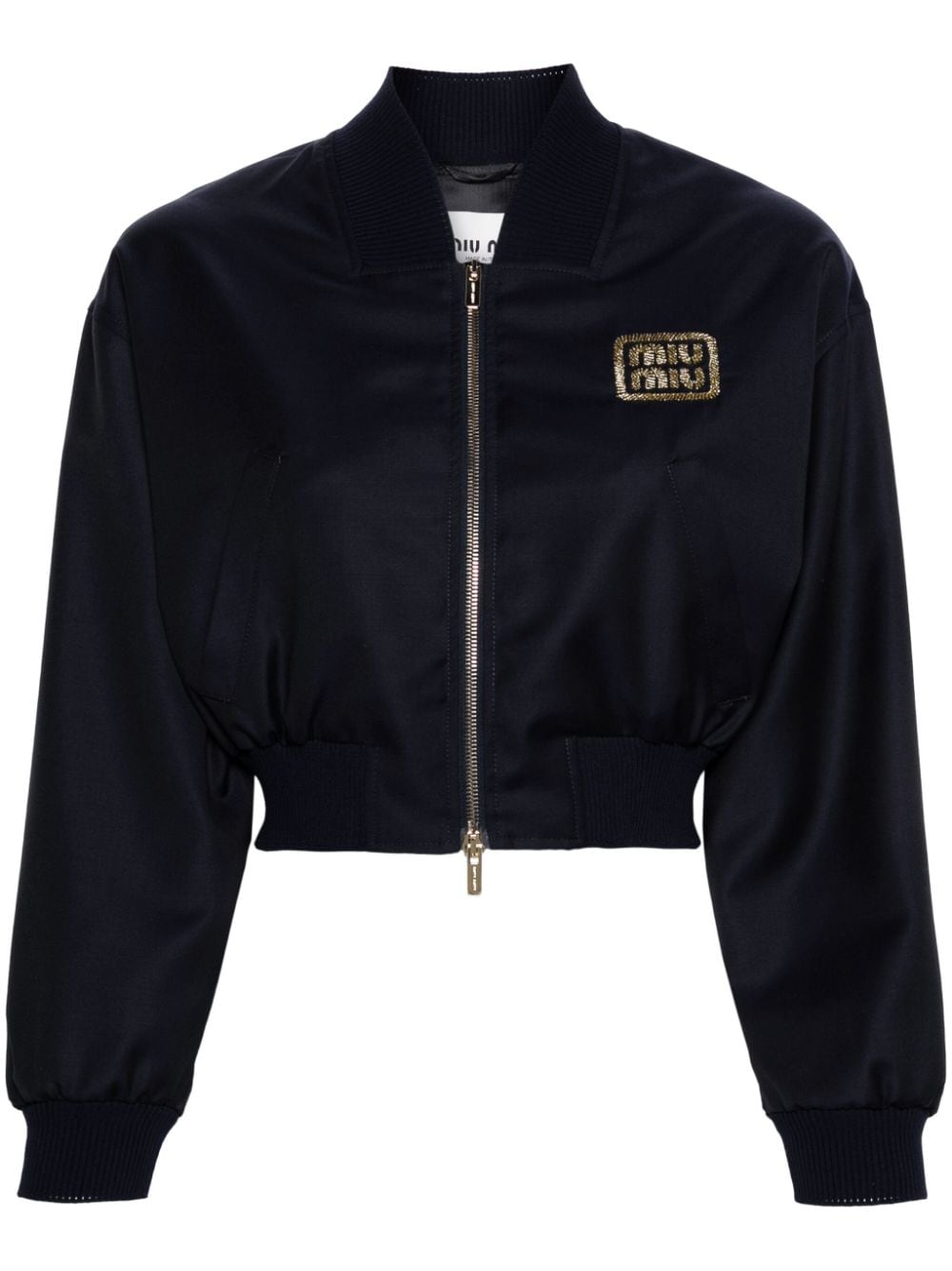 MIU MIU LOGO-EMBROIDERED CROPPED BOMBER JACKET