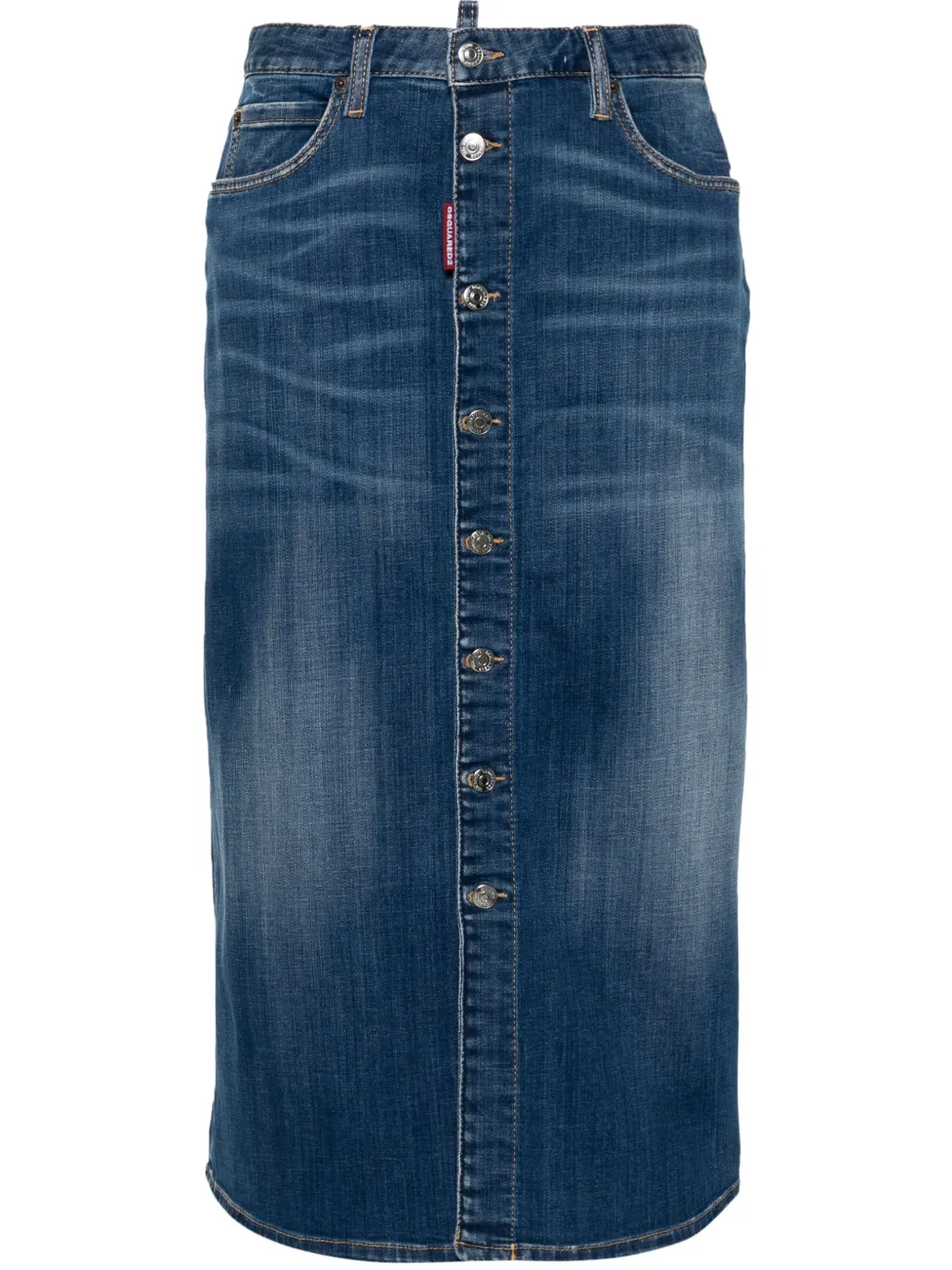 med-length denim skirt