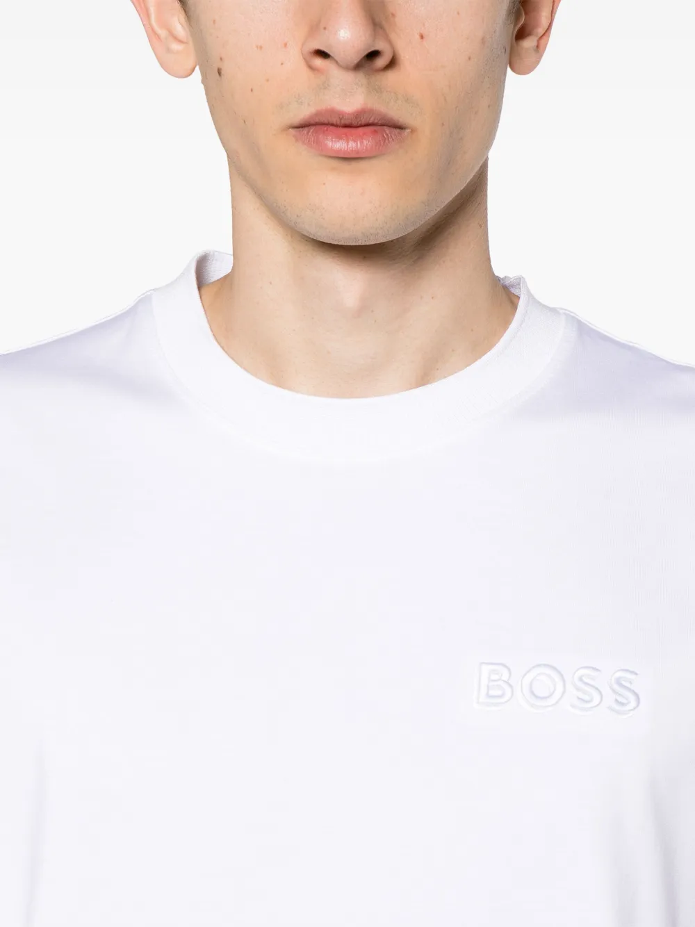 Shop Hugo Boss Embroidered-logo Cotton T-shirt In White