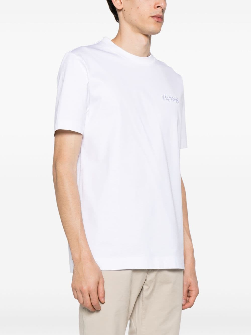 Shop Hugo Boss Embroidered-logo Cotton T-shirt In White