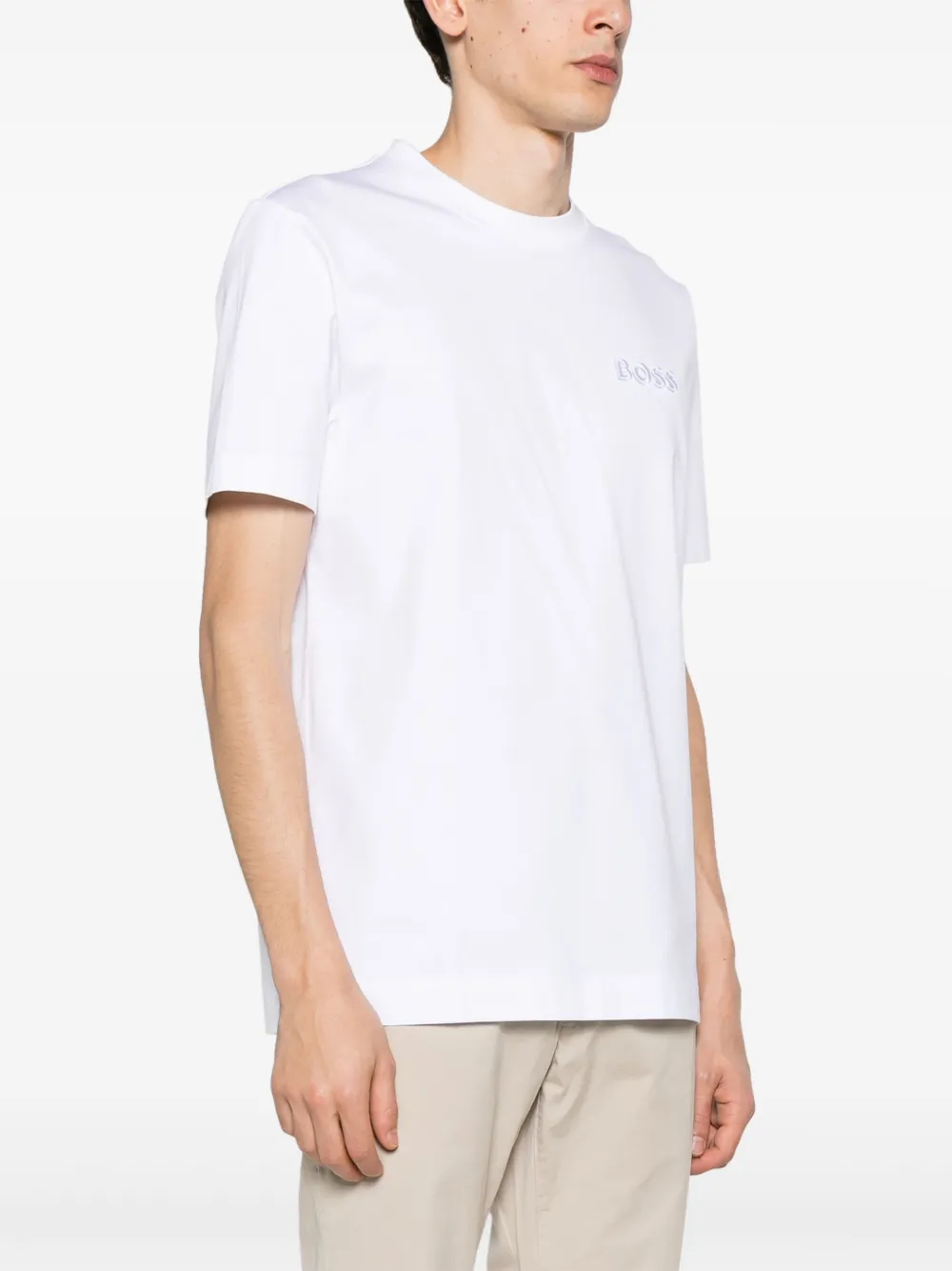 Shop Hugo Boss Embroidered-logo Cotton T-shirt In White