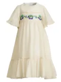 ETRO KIDS floral-embroidered cotton-silk dress - Neutrals