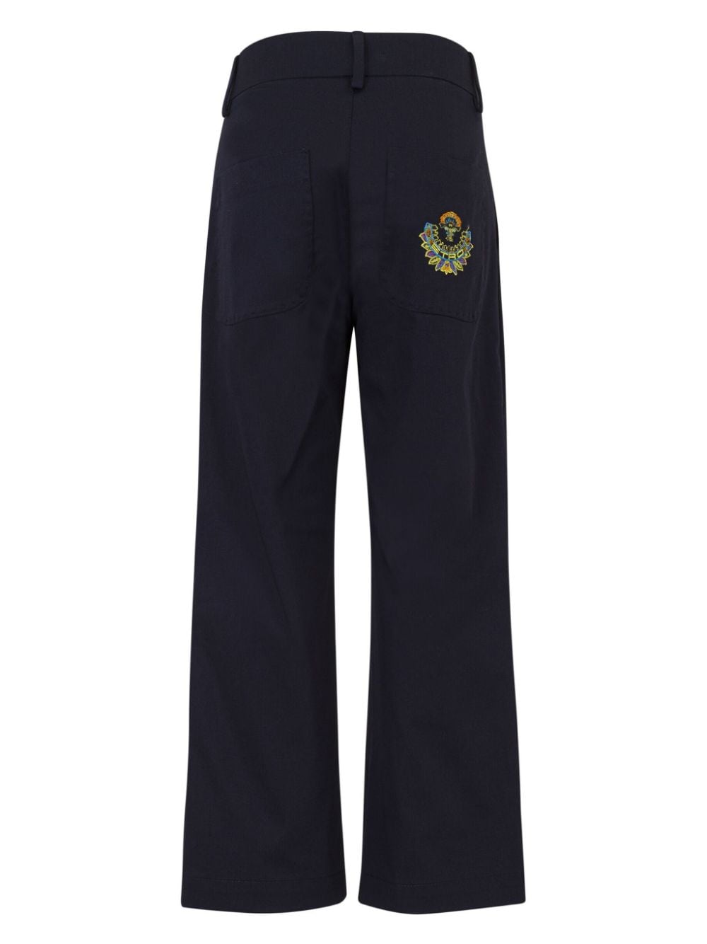 Shop Etro Embroidered Gabardine Trousers In Blue
