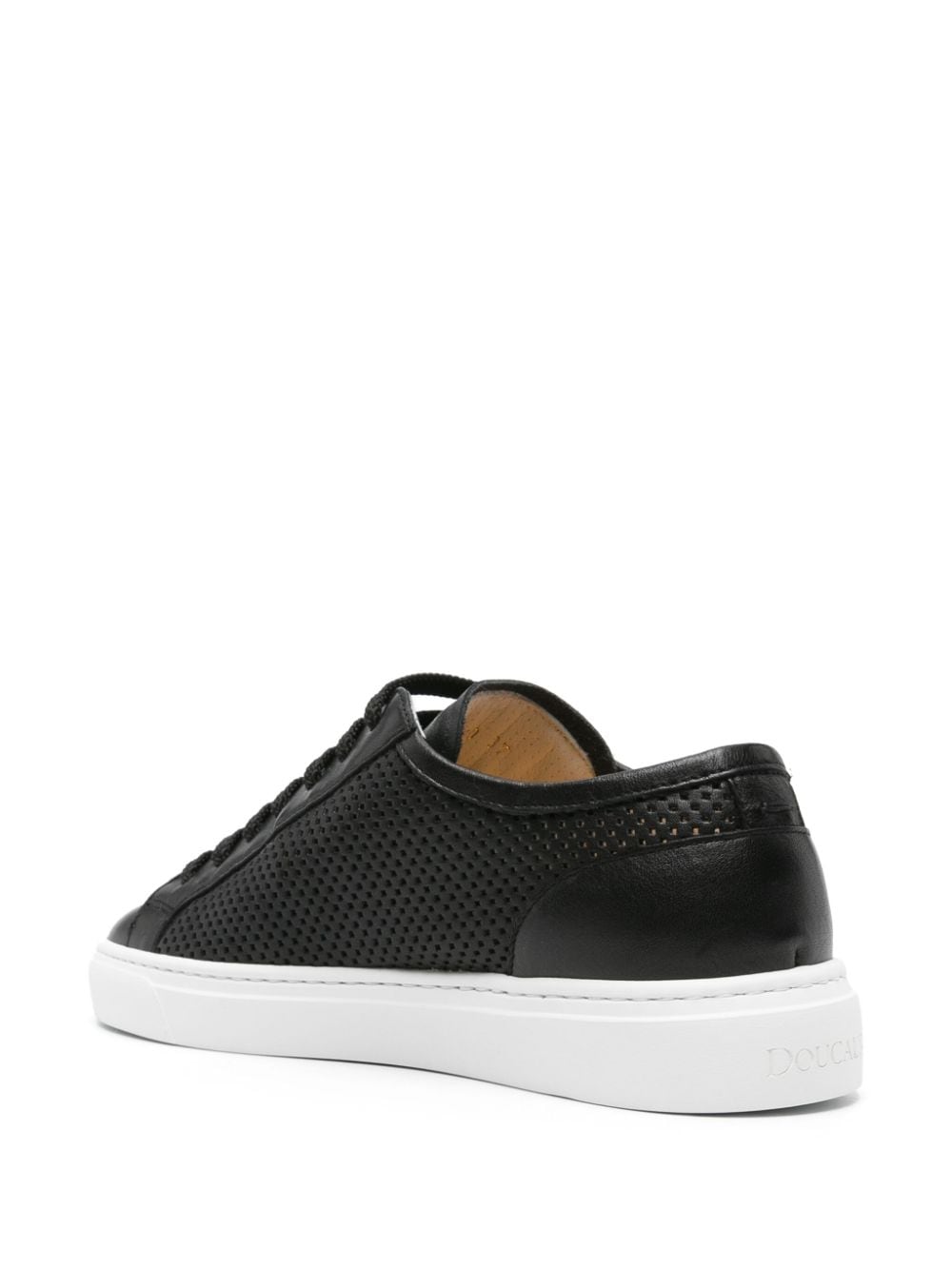 Shop Doucal's Perforated Leather Sneakers In Black