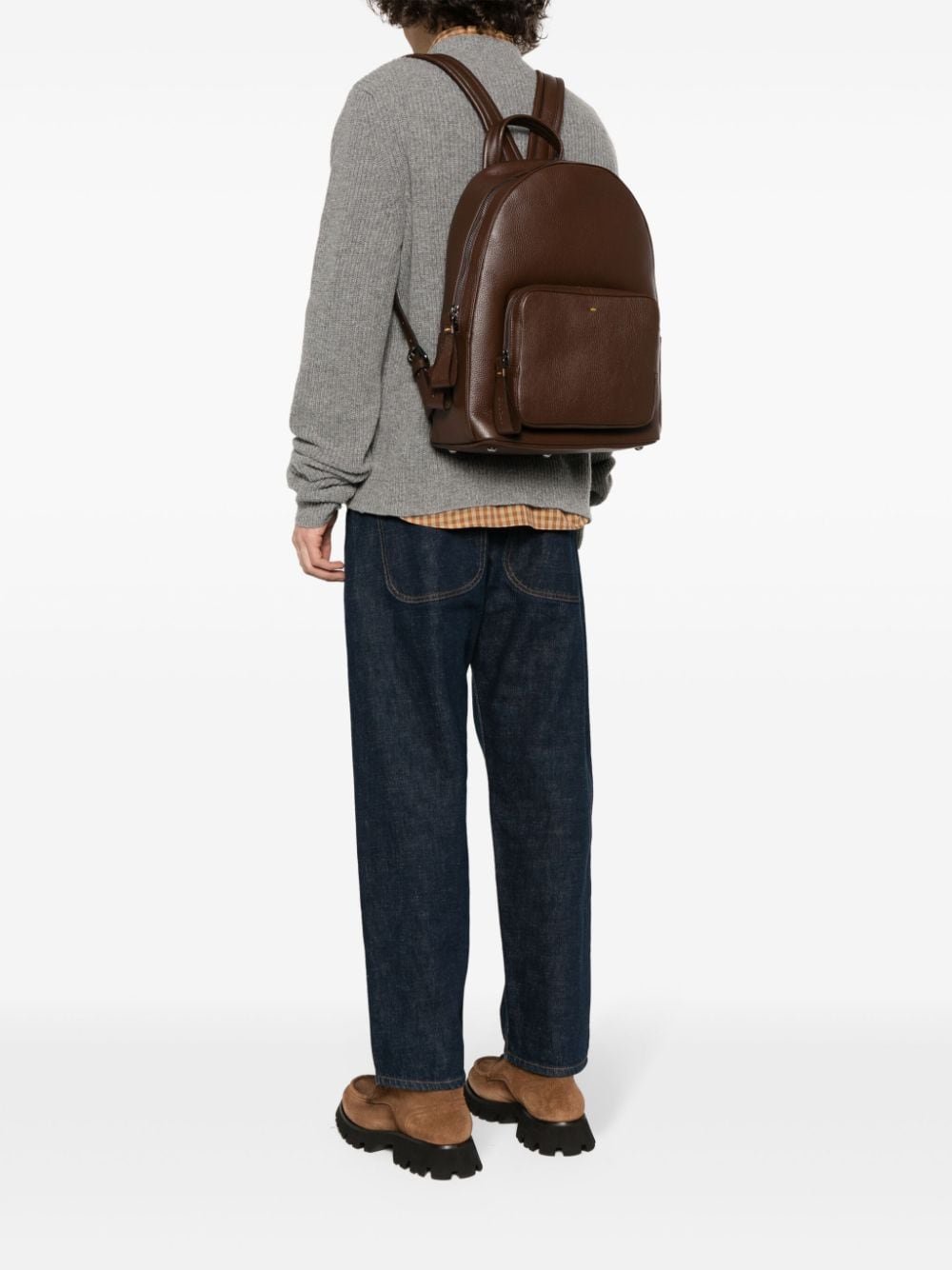 Shop Doucal's Grained-leather Backpack In Brown