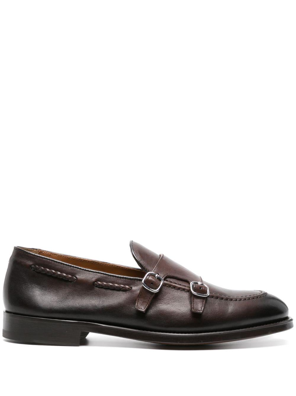 Doucal's double-buckle leather Monk shoes Brown