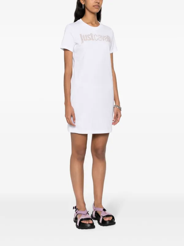 Just Cavalli ラインストーンロゴ Tシャツワンピース | ホワイト 