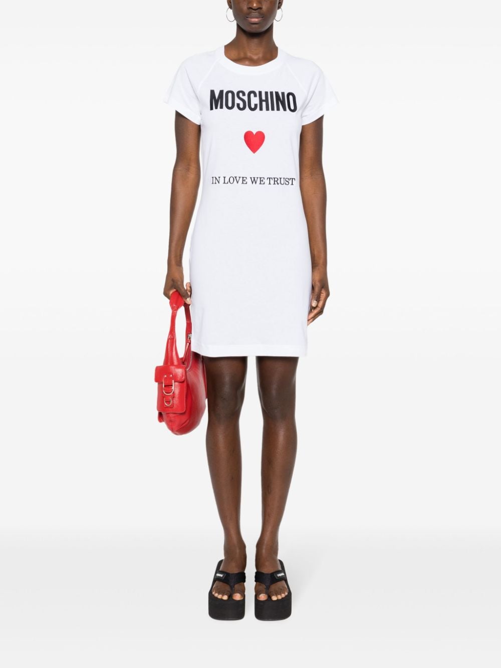 Shop Moschino Logo-embroidered T-shirt Dress In White