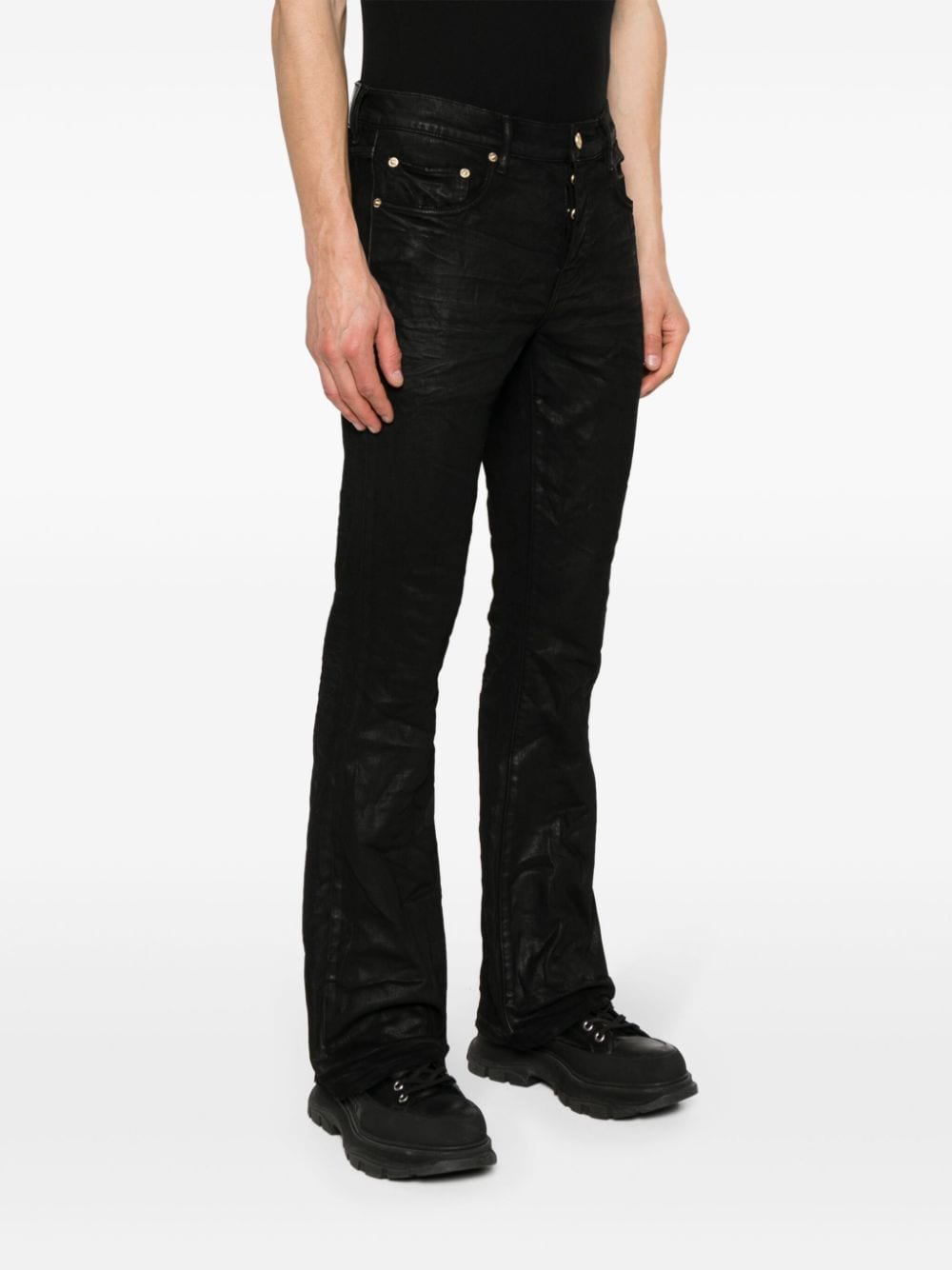 Shop Purple Brand P004 Coated Bootcut Jeans In Black