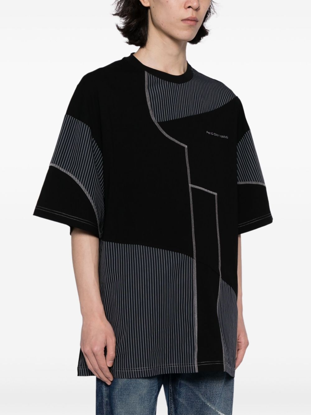 Shop Feng Chen Wang Panelled Cotton T-shirt In Black
