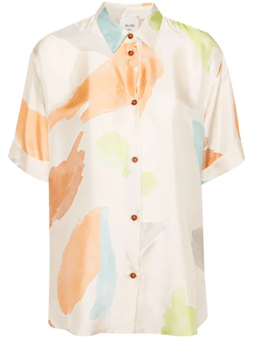 Chemise en soie à imprimé abstrait - Alysi - Modalova