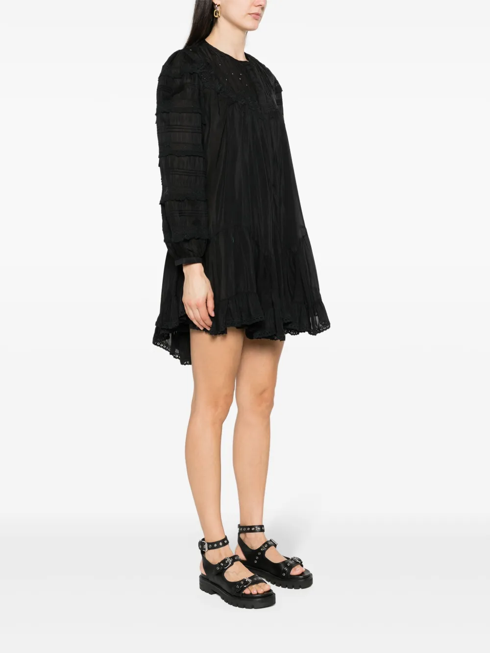 Shop Isabel Marant Gyliane Broderie-anglaise Midi Dress In 黑色