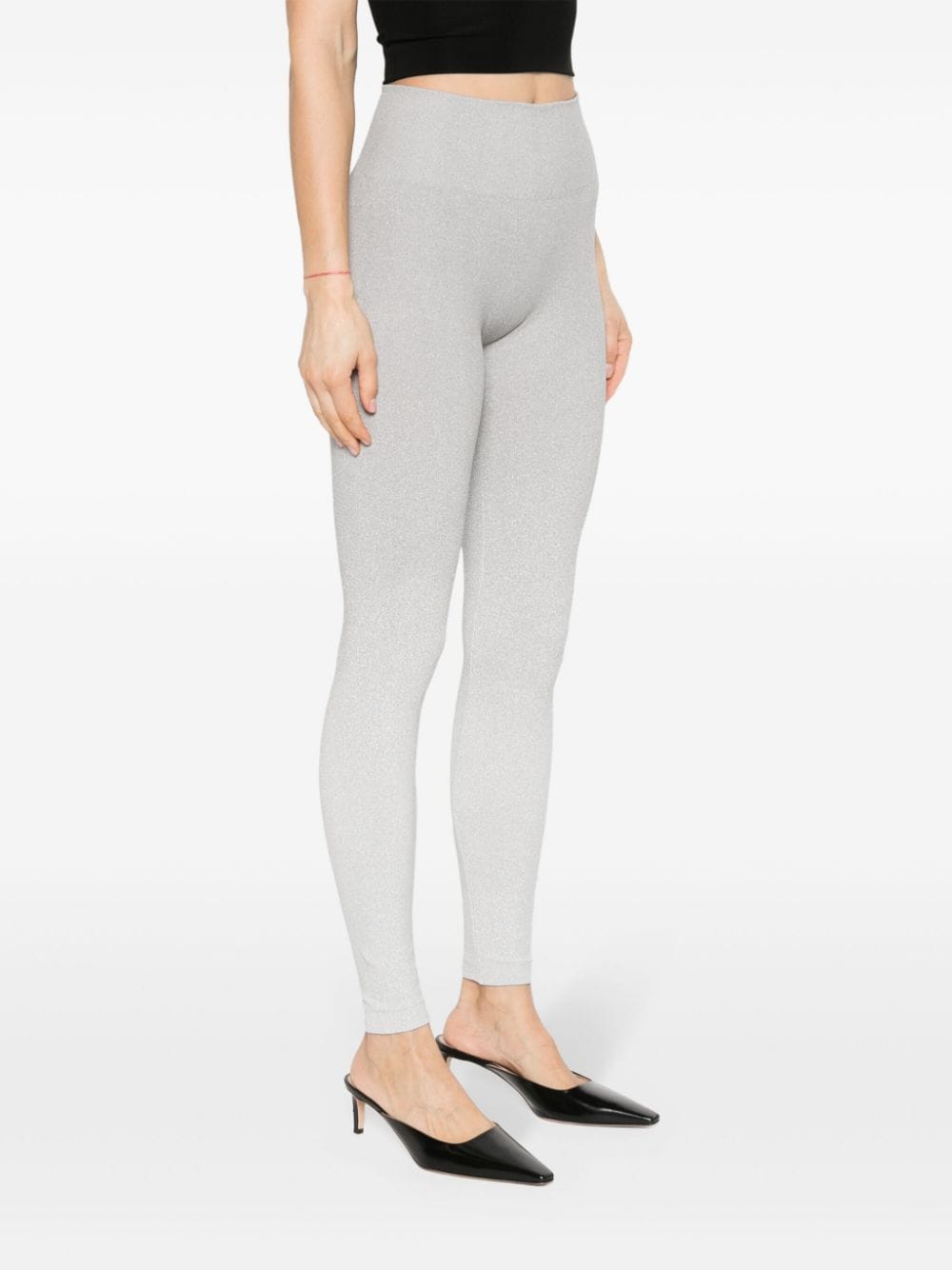 Shop Wolford Fading Shine Lurex Leggings In Silver