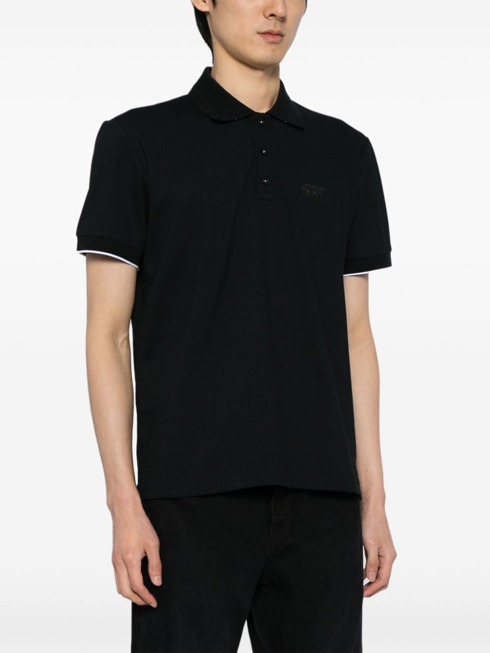 Shop Alpha Tauri Logo-appliqué Piqué Polo Shirt In Black