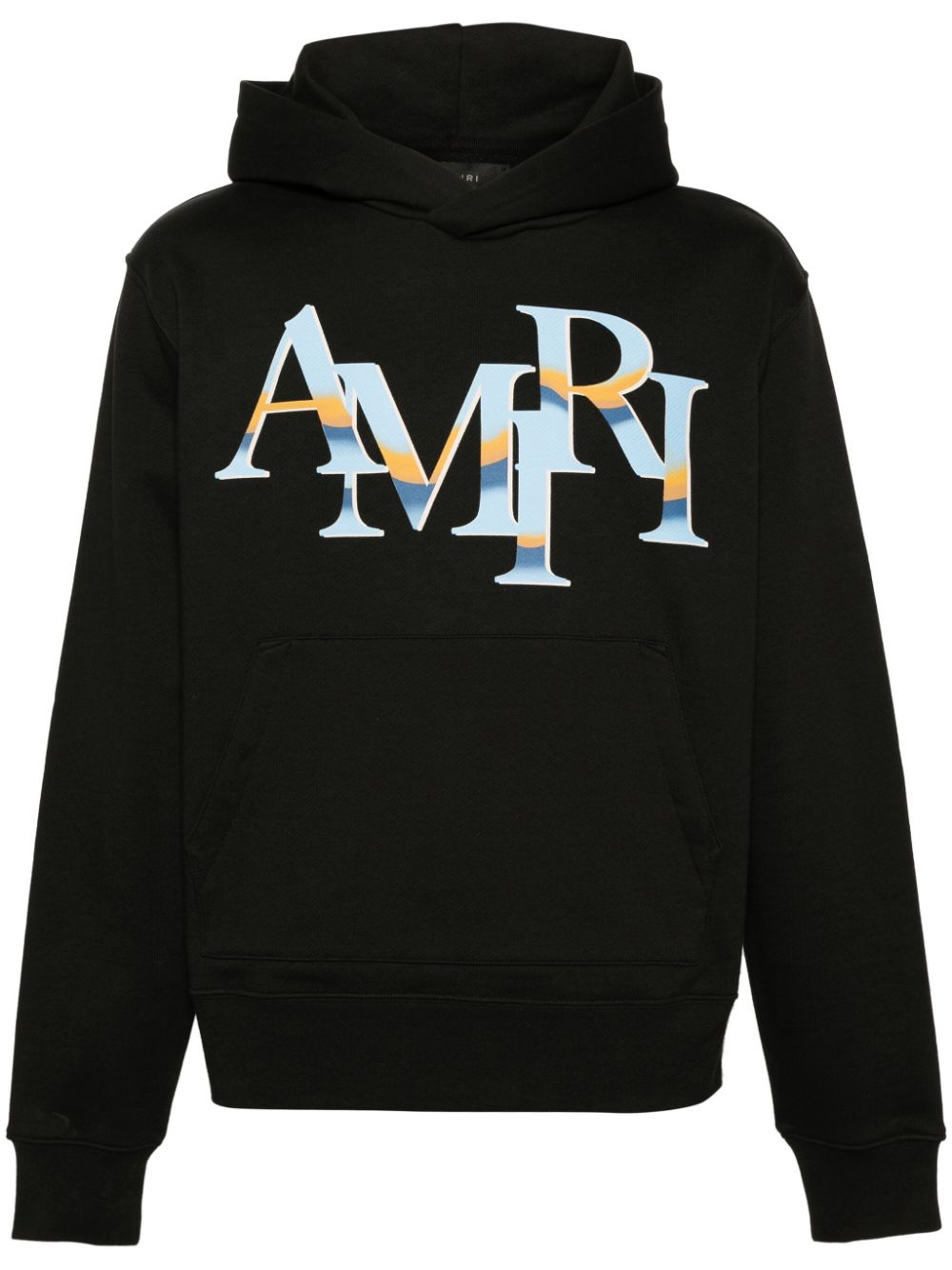 Shop Amiri Staggered-chrome Cotton Hoodie In 黑色