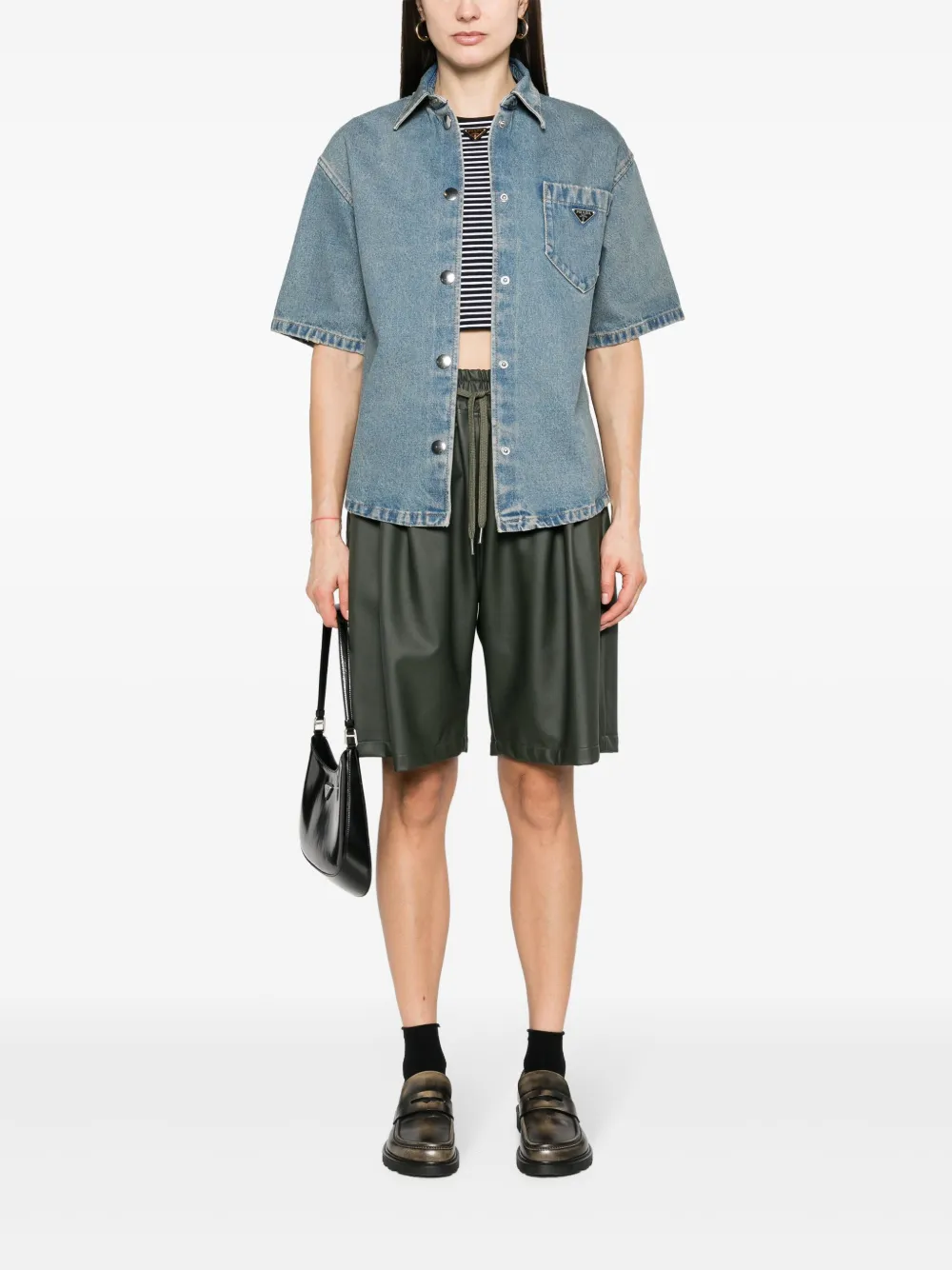 Prada triangle-logo denim shirt - Blauw