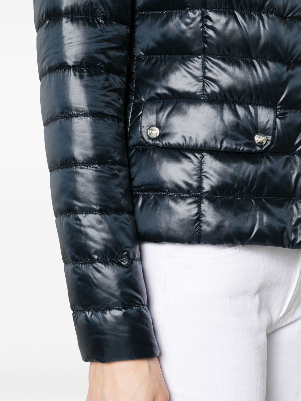 Shop Herno Round-neck Quilted Puffer Jacket In Blue